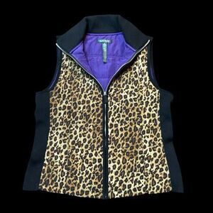 Lauren Ralph Lauren‎ Animal Print Puffer Vest Womens M Full Zip Leopard Lined